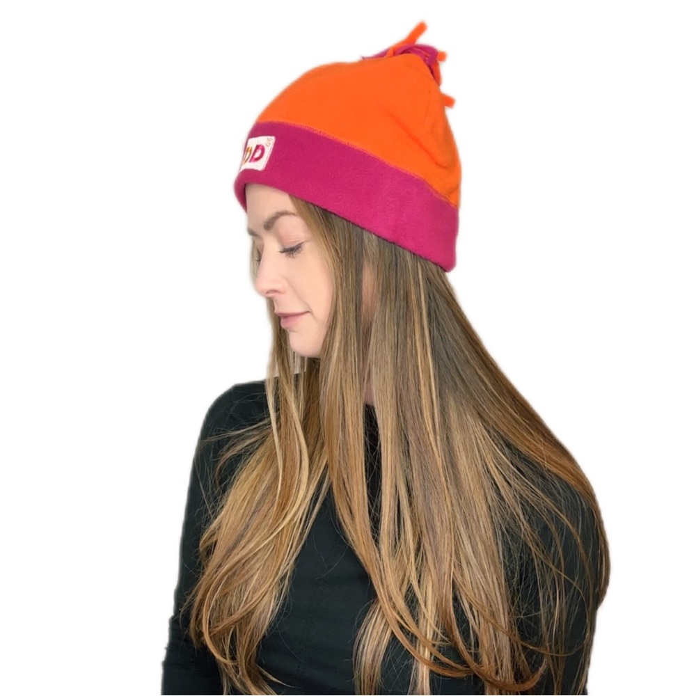 Dunkin Donuts Coffee Logo Hat Beanie Orange Pink Fleece Adult Ski One Size
